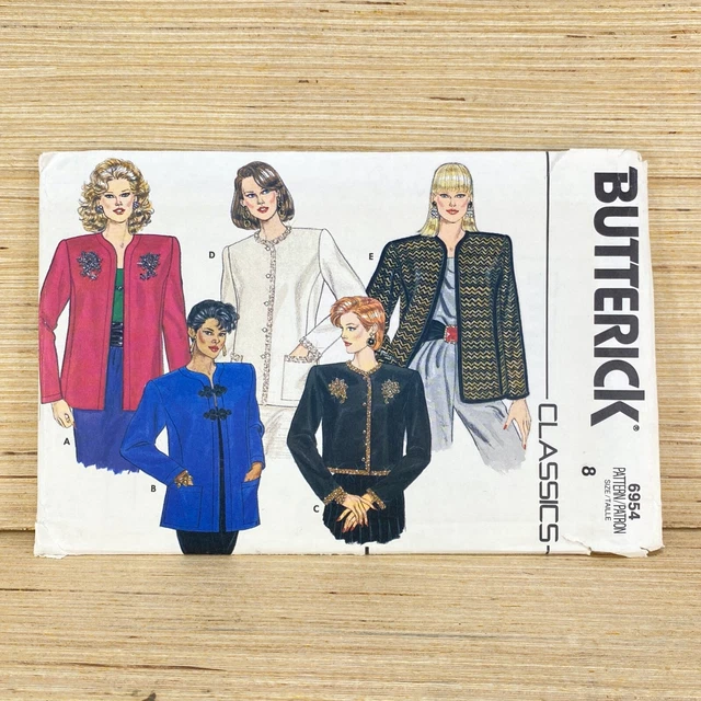 Vintage Butterick 6958 Sewing Pattern 80s Loose Fitted Jacket Misses Size 8
