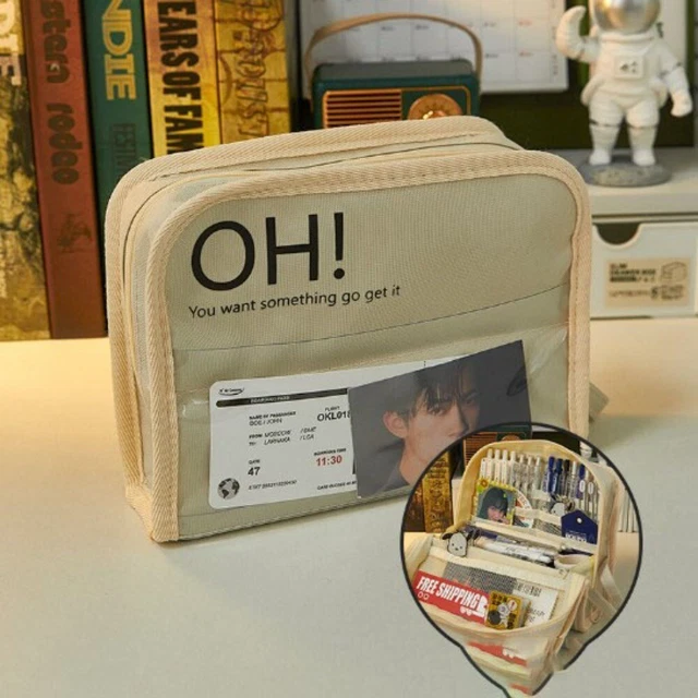 Multilayer Canvas Pencil Case Large Capacity Large Opening Stationery Bag