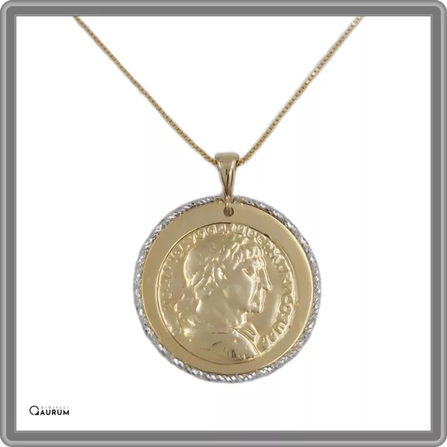 Collana pendente con Moneta in oro 14 kt  girocollo ciondolo e Catena Veneziana