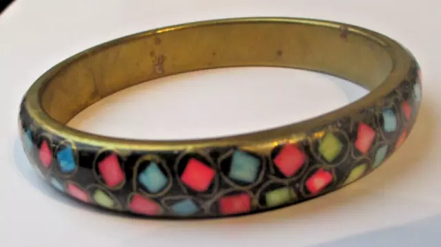 Ancien bracelet rigide bronze émaux cloisonné unique superbe bijou vintage 3270