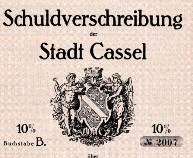 ungelocht Stadt Cassel hist. 50000 RM Anleihe +Kup. Kassel Hessen 1923 Inflation