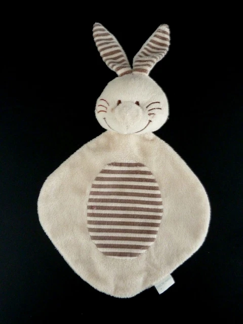 * Doudou Plat Lapin Dermactive Ecru Blanc Marron Taupe Raye Ovale - Be