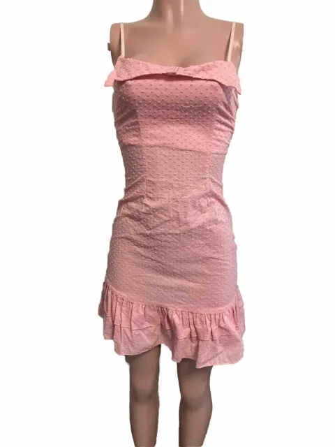Vintage Rhapsody S Pink Swiss Dotted Coquette Ruffled Mini Dress Cotton Party