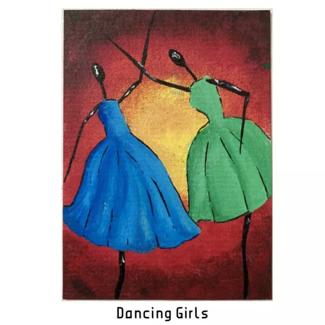 ACEO ORIGINAL PAINTING Mini Collectible Art Card Woman Dance Dancing Girls Ooak