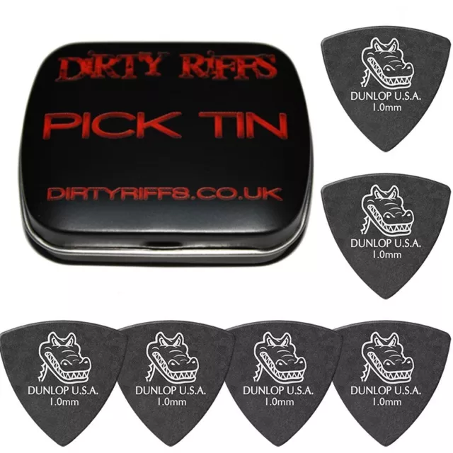 6 x Dunlop Gator Triangle Guitar Picks / Plectrums - 1.00mm In A Handy Pick Tin