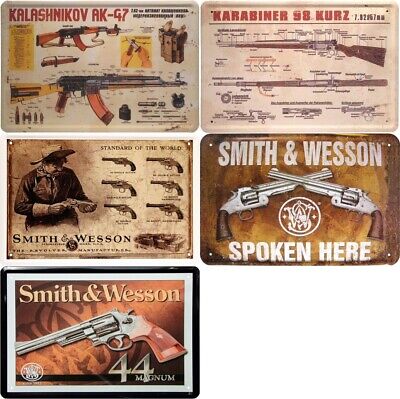 Blechschild 20x30 Smith & Wesson Revolver USA Waffen historisch Deko Schild 
