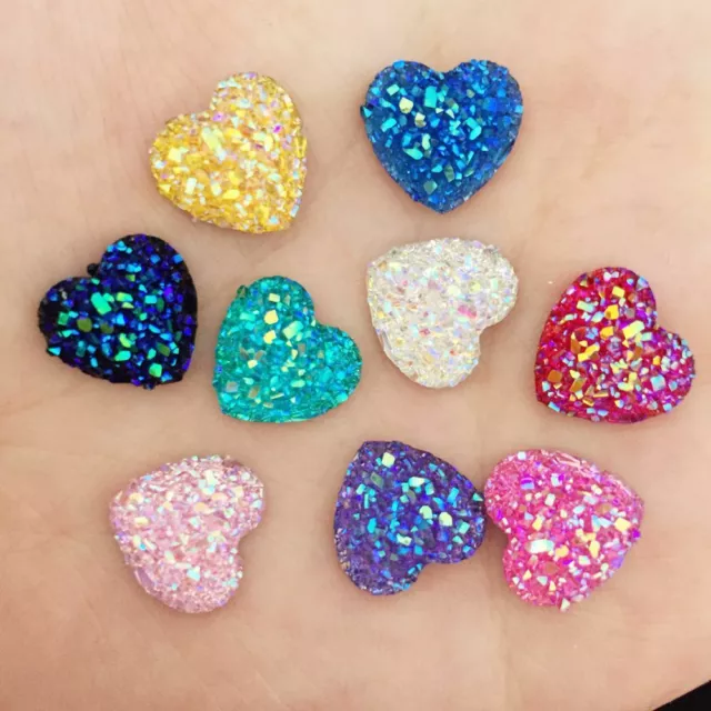 80pcs Sweet Heart Flatback Appliques 12mm Resin Hearts Rhinestones Art Crafts Su