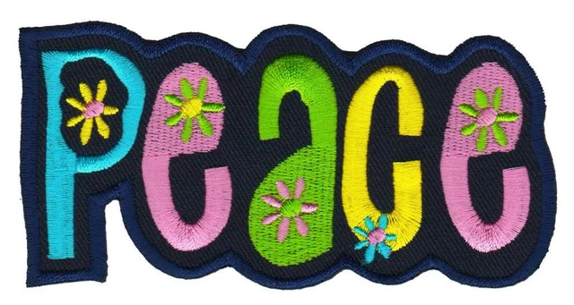 ab13★Peace Hippie Blumen Power Love Liebe Aufnäher Bügelbild Patch 10,8 x 5,3 cm