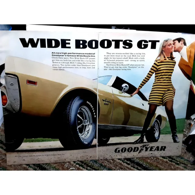 1968 Goodyear GT tires Javelin Vintage Print Ad Original