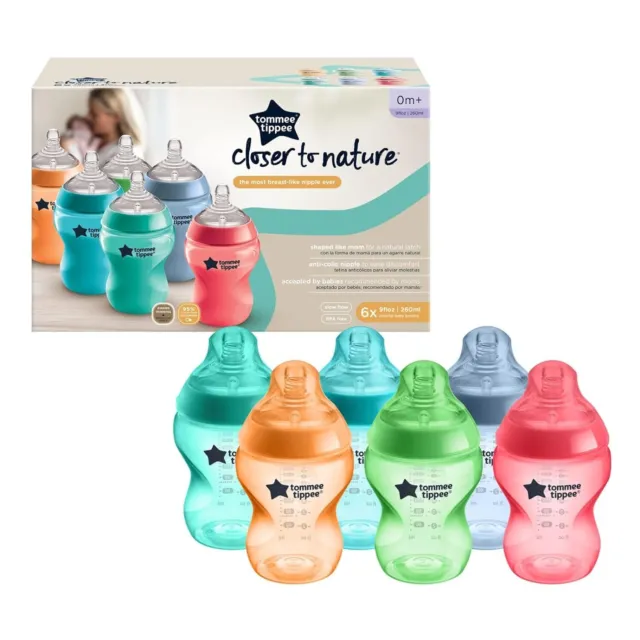 Tommee Tippee Closer to Nature Baby Bottles, Fiesta Collection (9oz, 6 Count)