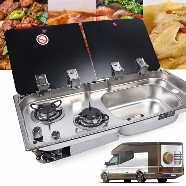 2 BURNER LPG Gas Stove Caravan Camper Hob Sink Combo w/ Folding Faucet