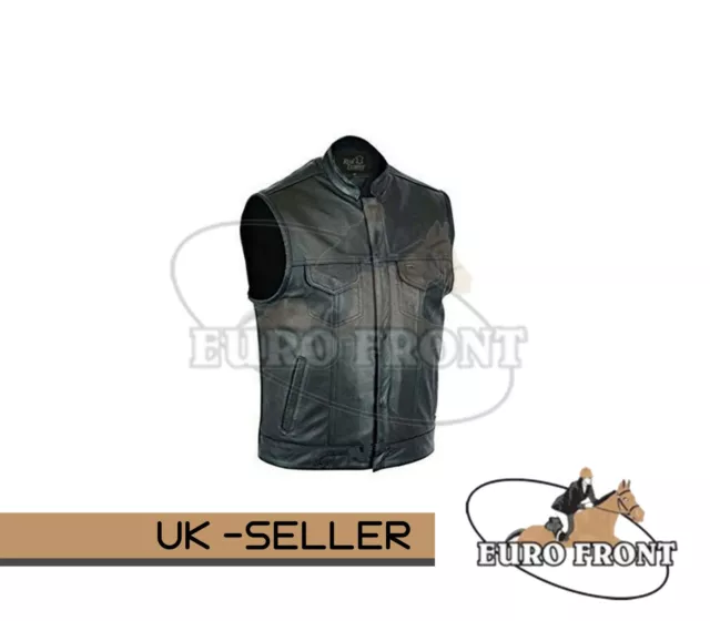 Mens Motorbike Soa Real Leather Waistcoat Motorcycle Biker Cut off Waistcoat