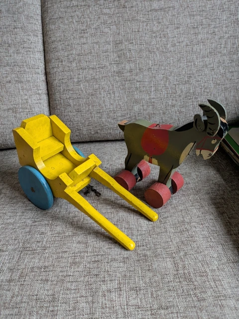 Tri Ang Riding Donkey VINTAGE TRIANG TEACHEM Toys Wooden Pull Along Donkey And Cart 1950s £37 ...