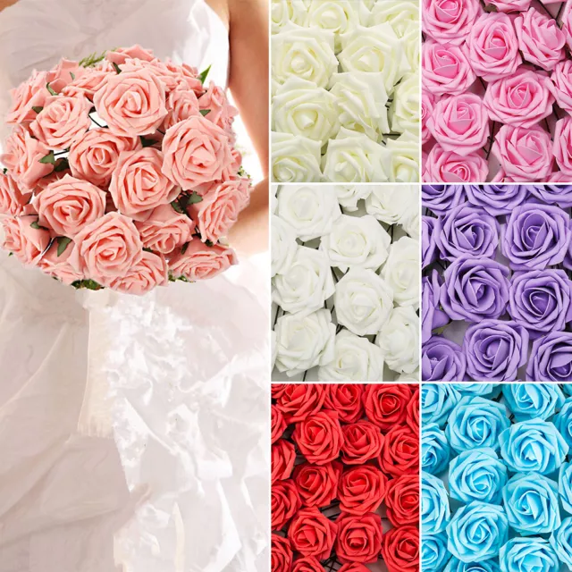 50 Foam/Silk Rose Artificial Fake Flowers Bunch Bride Bouquet Wedding Home Party