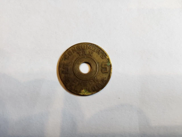 OKLAHOMA 5 CENT CONSUMER'S SALES TAX TOKEN Check from 1930's