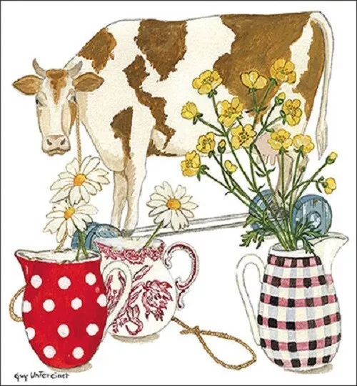 Lot de 4 Serviettes en papier "VACHE" Decoupage Collage