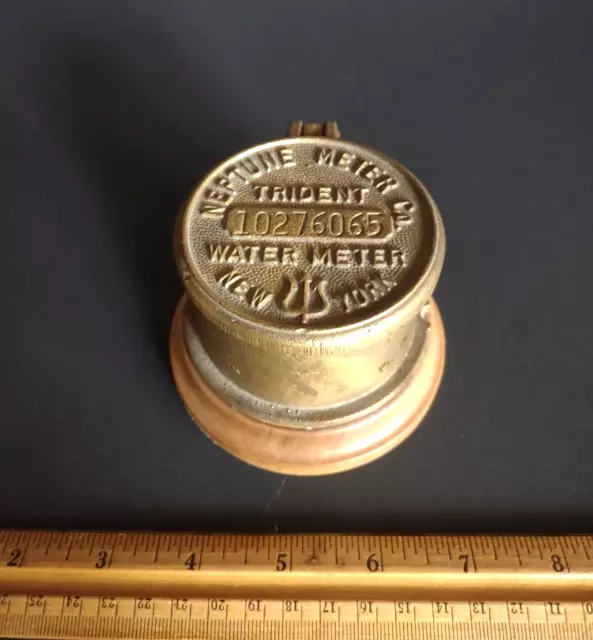 Vintage Brass Neptune Meter Co Trident New York Water Meter Trinket Box