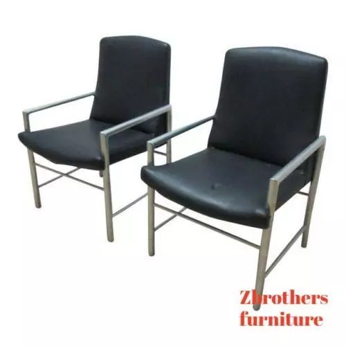 Pair Mid Century Aluminum Tubular Arm Lounge Club Chairs