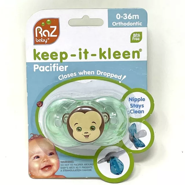 Raz Baby Keep It Kleen Pacifier Mario Monkey 0-36 Months Orthodontic BPA Free