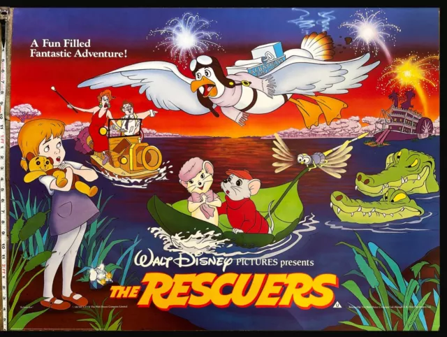 WALT DISNEY The RESCUERS - British MOVIE Poster - RARE  1st Release  1977