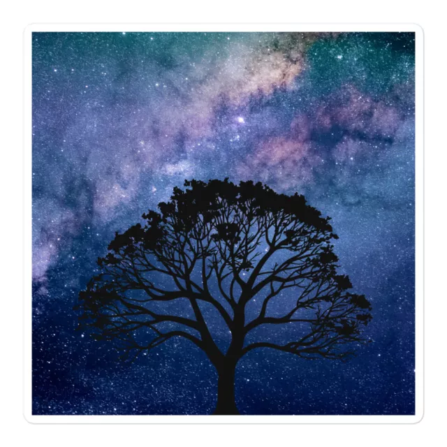 Tree and Milky Way Galaxy Bubble-free stickers; Universe and Space art