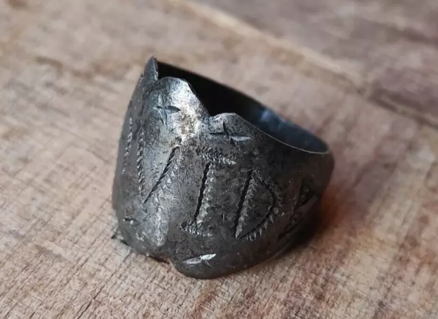 Ancient Engraved Artisanal Roman Style Gorgeous Unique  Military Metal Ring Epic