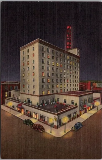 ALBUQUERQUE, New Mexico Postcard HOTEL HILTON Night Street View /Curteich Linen