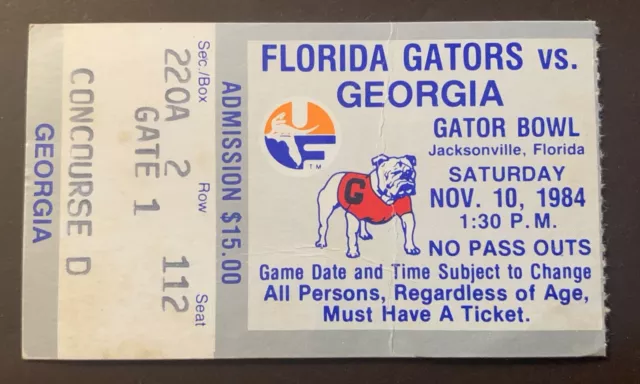 Florida Gators 11/10/1984 ORIGINAL college football ticket vs Georgia Bulldogs