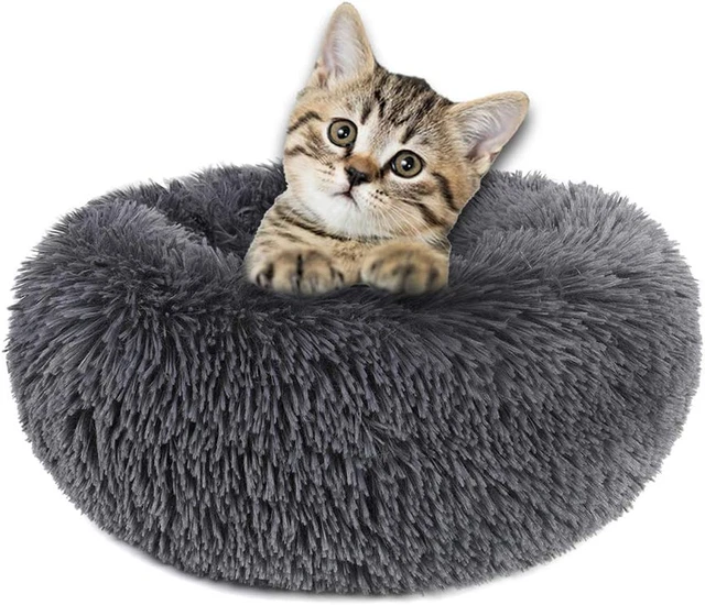 round Plush Donut Pet Bed Warm Fur Cuddler Dog Cat Cushion Bed Calming Bed Non-S