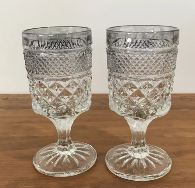 2 Vintage Anchor Hocking *Wexford* Stemmed Wine Glasses - 150ml
