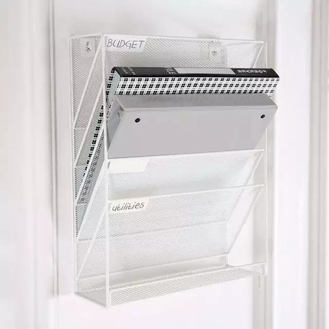 White Magazine Rack, 5 Slot Hanging Document Filing System, Magazine Holders