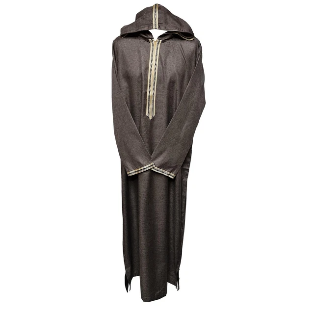 THOBE JUBBA DJELLABA À Capuche Marron Avec Fermeture Éclair À Manches Longues EUR 51,24 - FR
