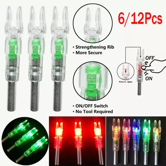 12/6PC Automatic LED Shooting Archery Arrows Lighted Nocks 6.2mm Arrow Nock Tail