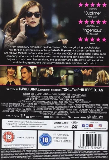 Elle (DVD) Isabelle Huppert Laurent Lafitte Anne Consigny (UK IMPORT) 2