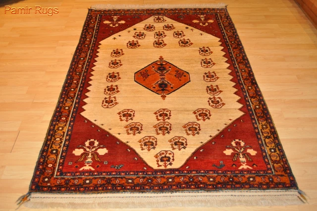 _HANDMADE_GABBEH_RUG_ Fine Quality 4X6 FT. 100% wool natural dye beige red