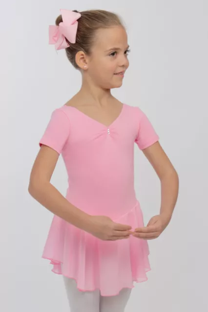 tanzmuster Kinder Kurzarm Ballettkleid "Betty" rosa Ballettanzug Ballett Trikot