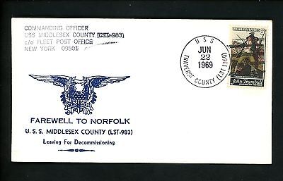 US Naval Ship Cover USS Middlesex County LST-983 Vietnam 1969 Traverse LST-1160