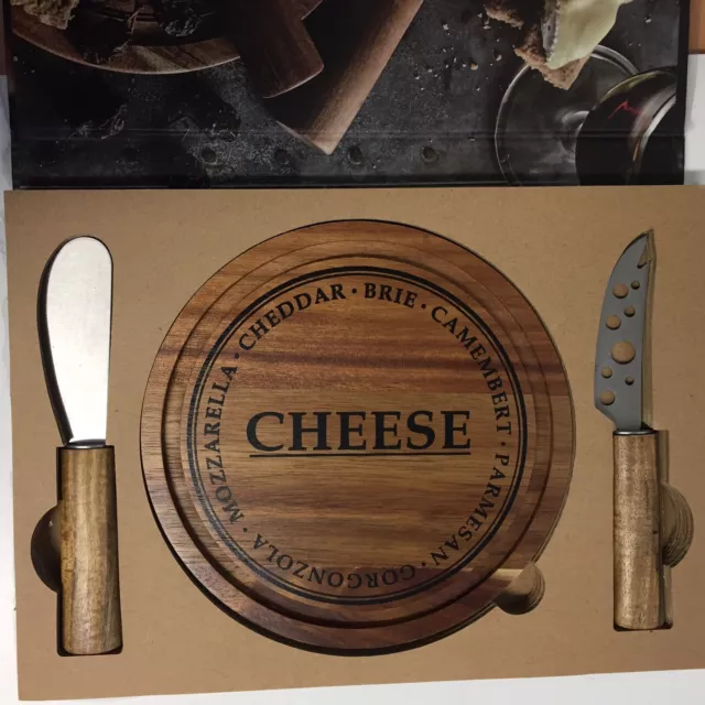 3 Piece Cheese Board And Knife Set - Spreader Server And Cheese Board NEW 3