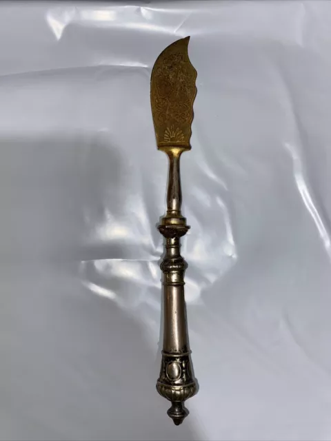 ANTIQUE 19TH CENTURY STERLING? HANDLE KNIFE WITH GOLD WASH For Butter Or Cheese