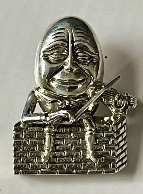 Heavy Sterling Silver Humpty Dumpty Nursery Rhyme Vintage Brooch Pin 925