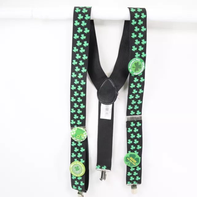 Rubies St Patricks Day Suspenders Mens 42 in Black Green Shamrocks Clovers Flair