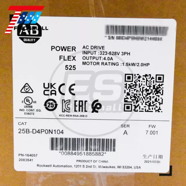 2023 New Sealed ALLEN BRADLEY 25B-D4P0N104 PowerFlex 525 1.5kW 2Hp AC Drive