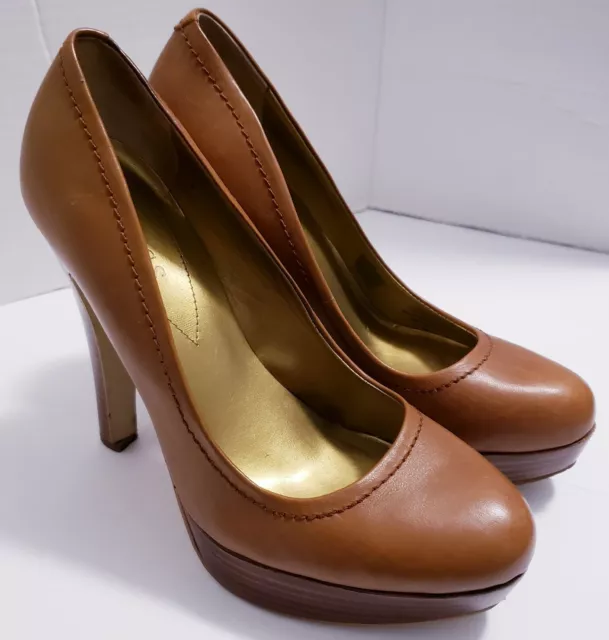 GUESS Women Pumps Size 7M Brown Leather Platform Pump Stiletto Shoes WGSTACIA