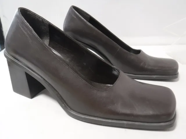 PFR  Vtg 90's Enzo Angiolini Square Chunky Brown Leather Heels Shoes 6.5 Laban