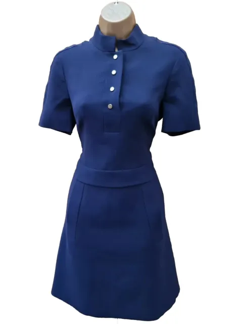 12 UK Karen Millen Navy Mandarin High Collar A-line Shift Dress Office Day