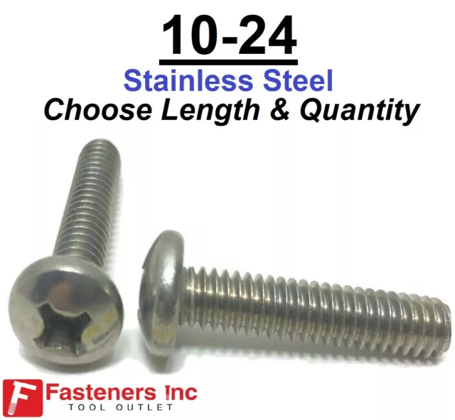 #10-24 Phillips Pan Head Machine Screw Stainless Steel (Choose Length & Quantity