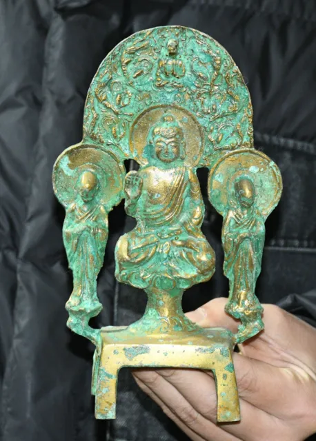 8.2''Old Dynasty Bronze Ware Gilt Shakyamuni Sakyamuni Amitabha Buddha Statue