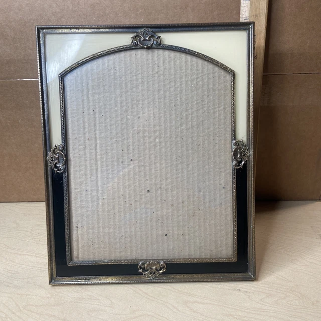 Vintage Brass? Ornate 8 x 10 Picture Frame Free Standing Painted Glass