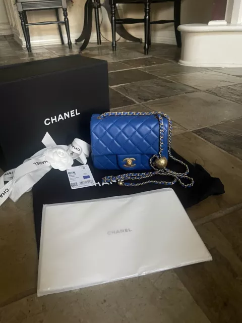 💙 CHANEL MINI 17CM SQUARE CLASSIC FLAP BAG LAMBSKIN ELECTRIC BLUE