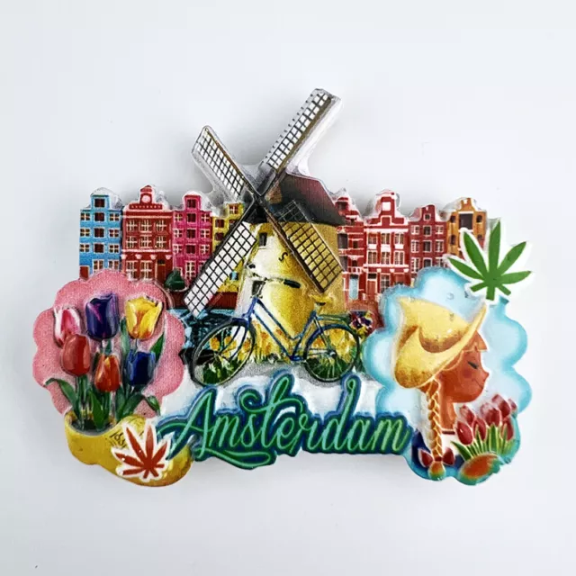 Netherlands Capital Amsterdam Streetscape Travel Souvenirs Fridge Magnets